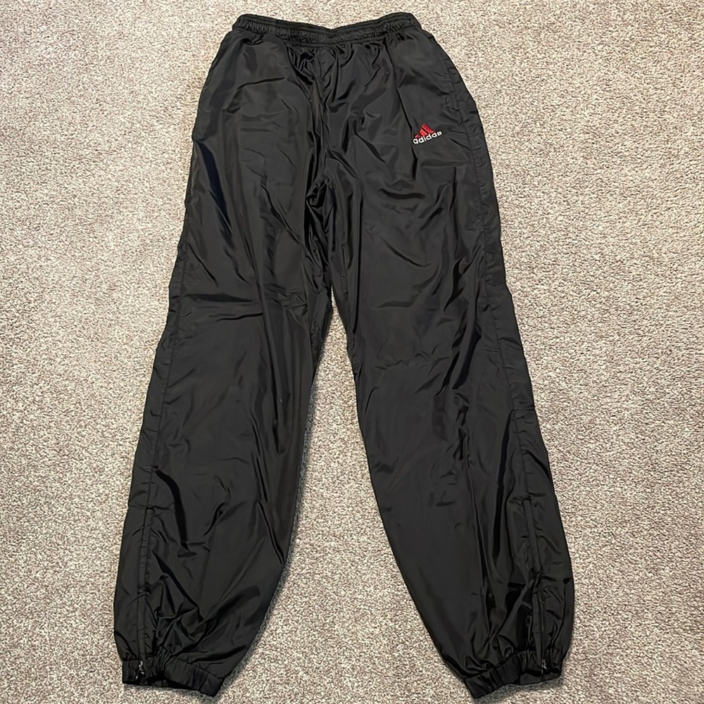 Vintage adidas Black Lined Track Windbreaker Pants Elastic Zip Ankle Pockets M